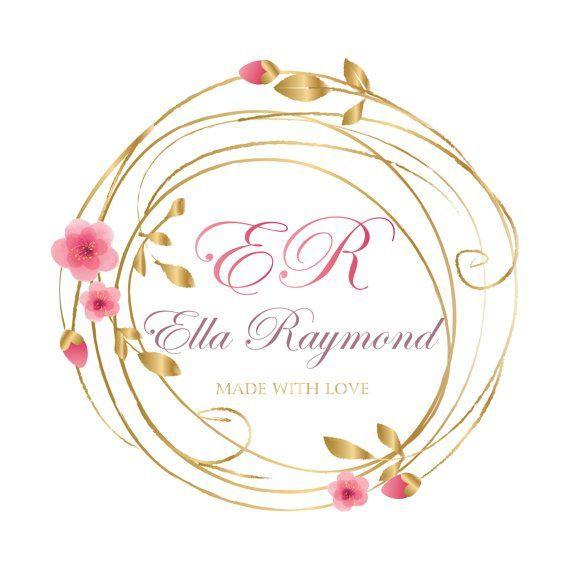 Pink and Gold Logo - Custom logo design, cherry blossom wreath logo, pink gold logo ...