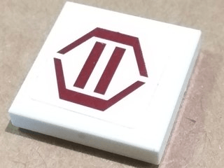Red Hexagon with Two White Triangles Logo - BrickLink 3068bpb0297 : Lego Tile 2 x 2 with Dark Red Hexagon