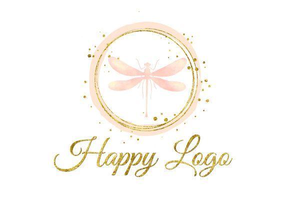 Pink and Gold Logo - DIGITAL Custom logo design, dragonfly pink gold logo, dragonfly logo ...