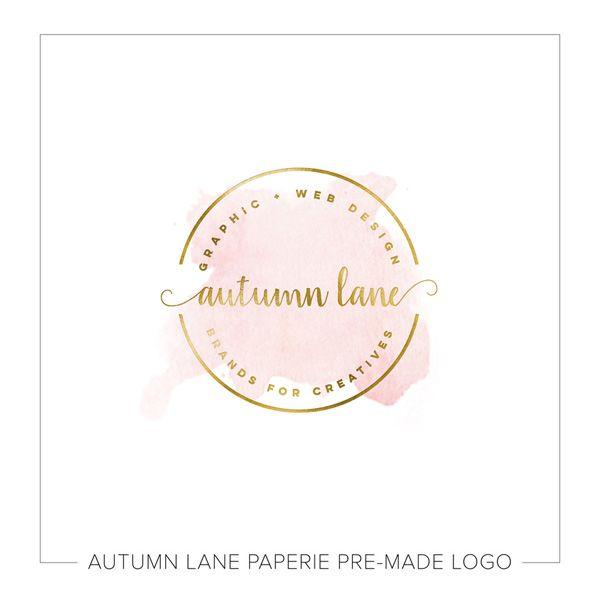 Pink and Gold Logo - Pink Watercolor Gold Foil Badge Logo. Autumn Lane Paperie