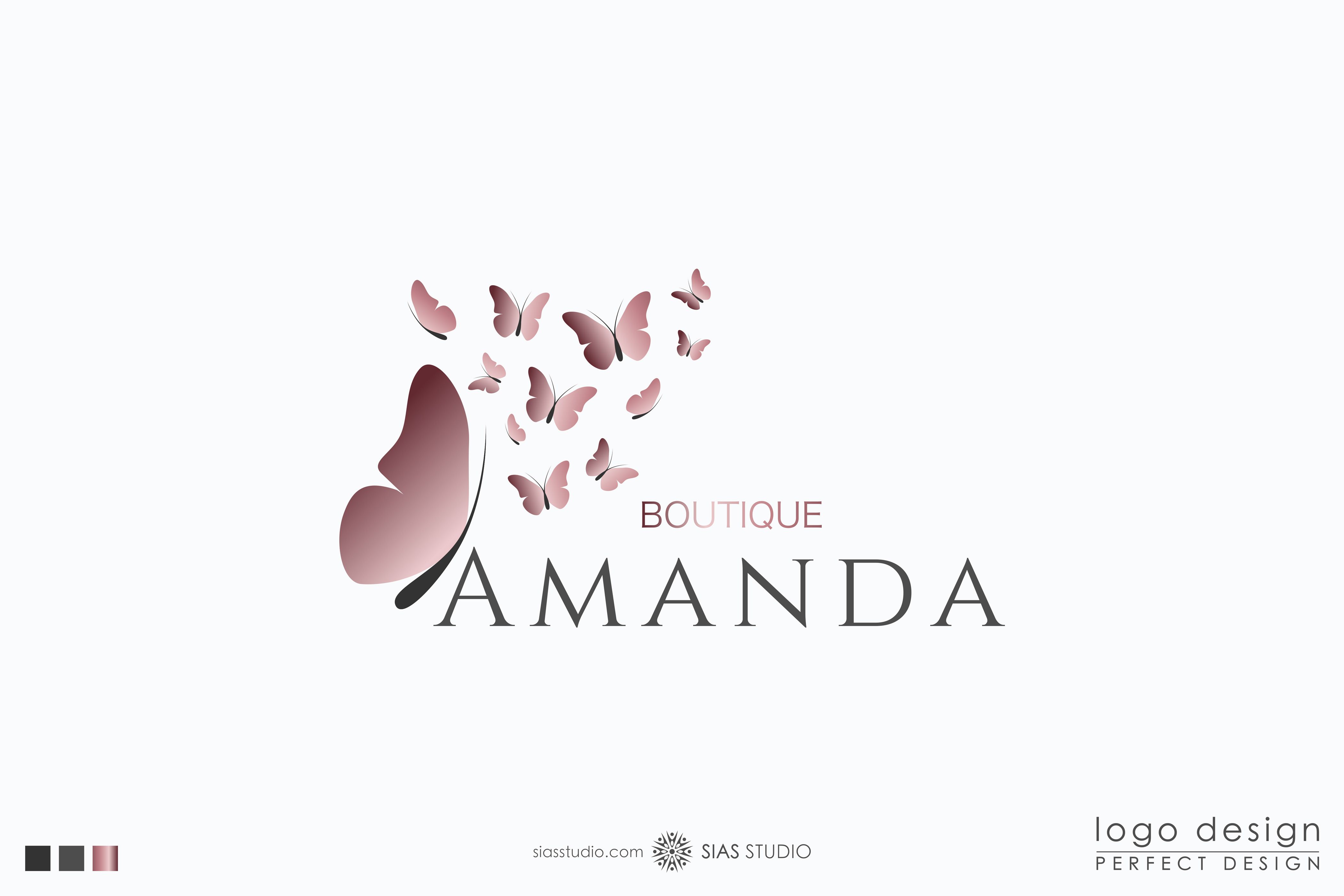 Pink and Gold Logo - Logo design Amanda With flying butterflies in pink gold effect
