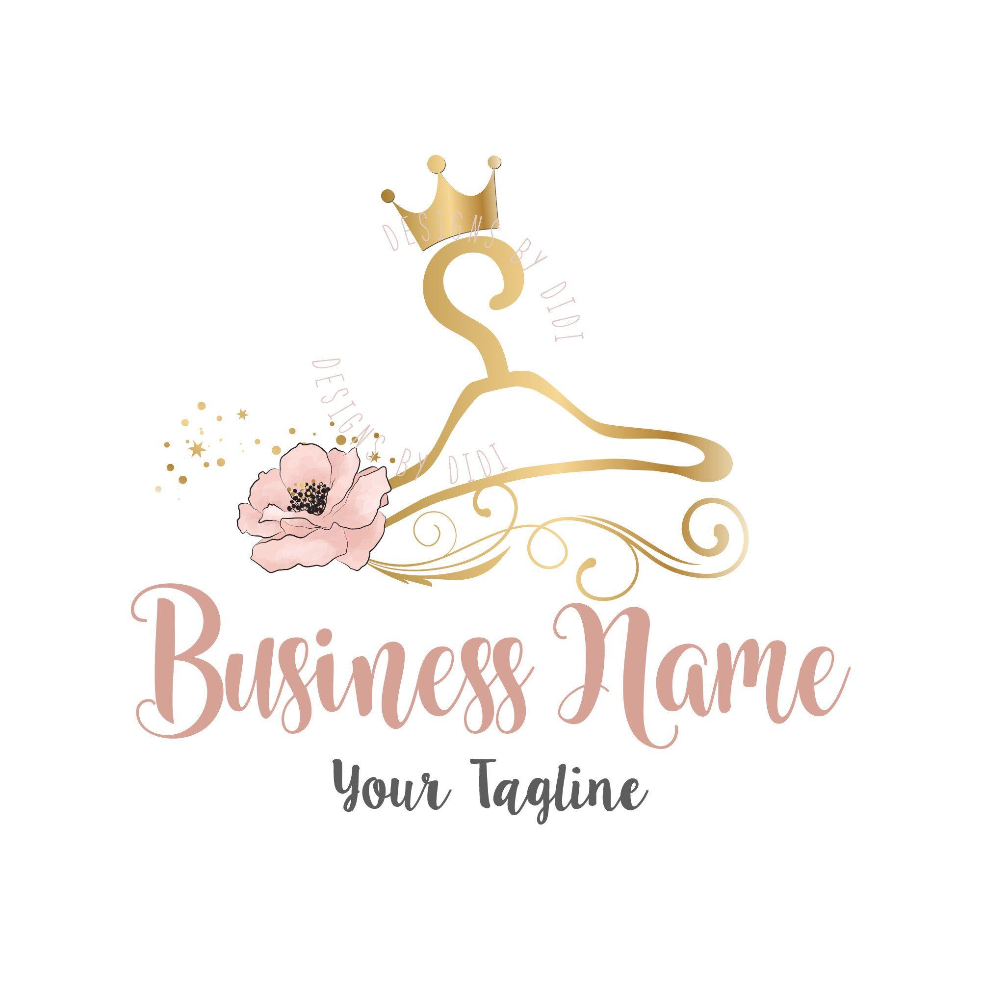 Pink Business Logo - Custom Logo Design - clothes hanger Logo -fashion crownhanger Logo ...