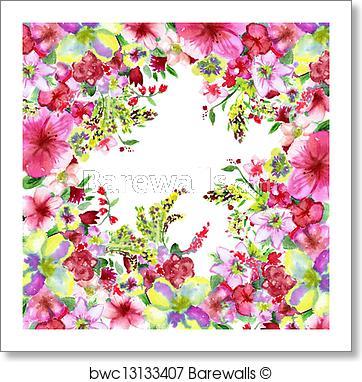 Red White and Yellow Flower Logo - Watercolor red and yellow flowers on a white background, Art Print