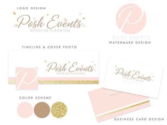 Pink and Gold Logo - Party Planner Logo Gold Logo Branding Package Wedding Planner Logo ...