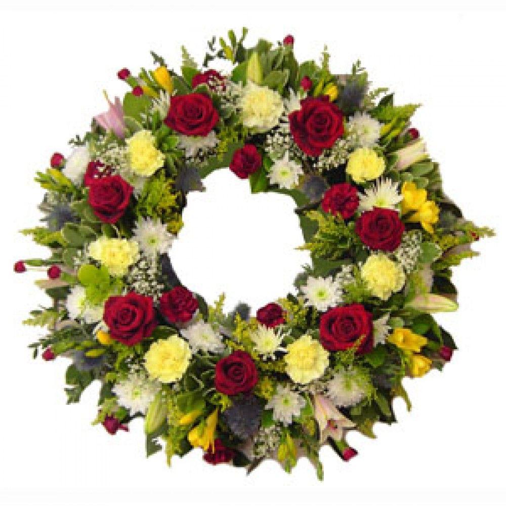 Red White and Yellow Flower Logo - Wreath, White & Yellow. Daisy's Flower Boutique