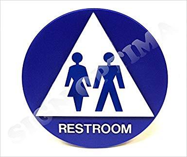 Blue Circle White Triangle Logo - ADA Unisex Restroom Sign, 12 Round Triangle Blue White