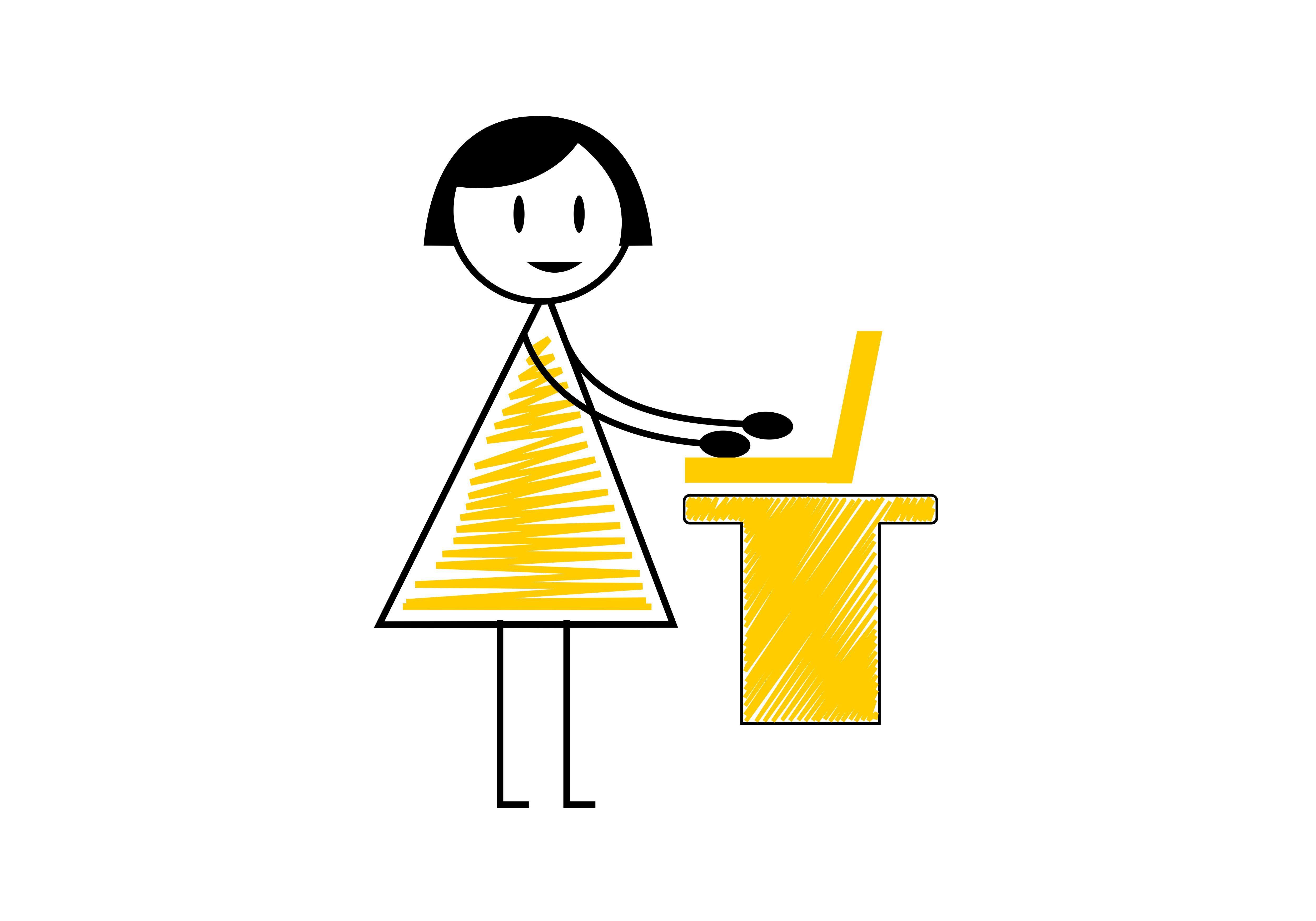 Stick Person with Yellow Logo - Stickman, stick figure woman work logo Graphic