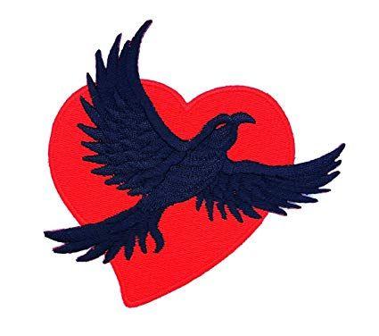 American Crow Logo - Black Raven American Crow Bird Flying Red Heart Cartoon