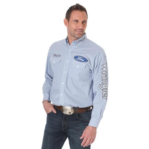 Blue and White MP Logo - Wrangler Men's Blue White Ford Logo L/S Shirt