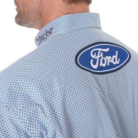 Blue and White MP Logo - Wrangler Men's Blue White Ford Logo L/S Shirt