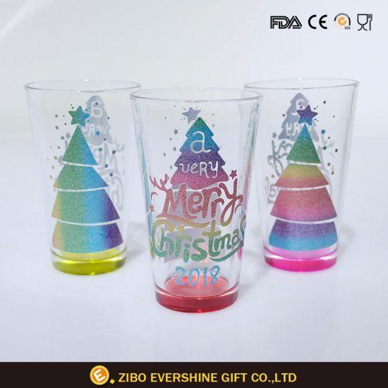 Christmas Glitter Logo - China Wholesale Pint Beer Glass with Glitter Christmas Tree Logo ...