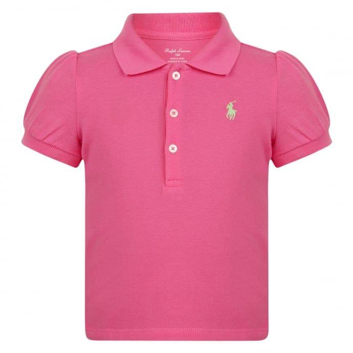 Green Polo Logo - Ralph Lauren Baby Girls Bright Pink Pique Polo Shirt with Lime Green ...