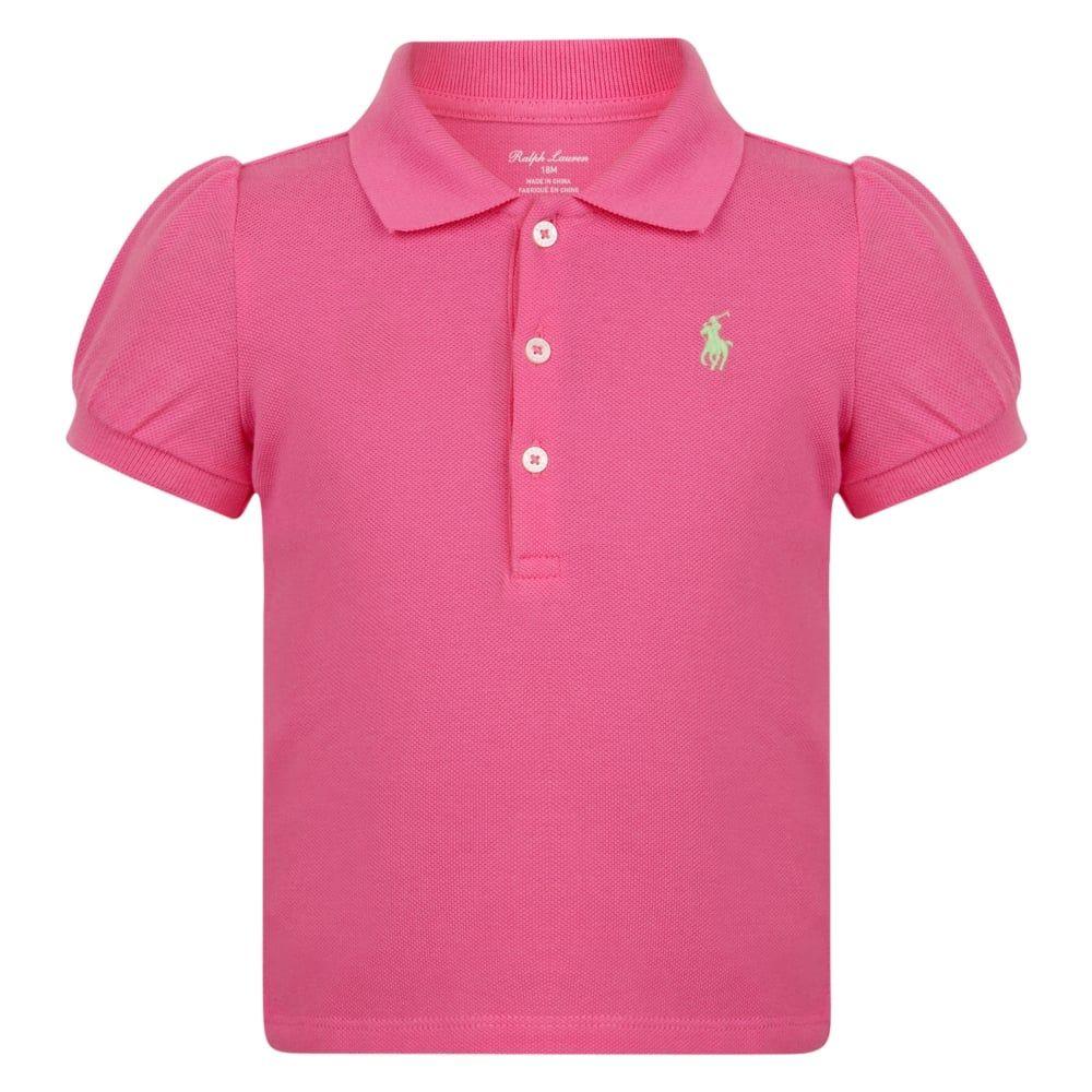 Lime Green Polo Logo - Ralph Lauren Baby Girls Bright Pink Pique Polo Shirt with Lime Green