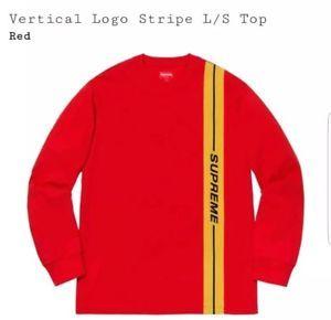 Red Vertical Logo - Supreme Vertical Logo Stripe L/S Top 