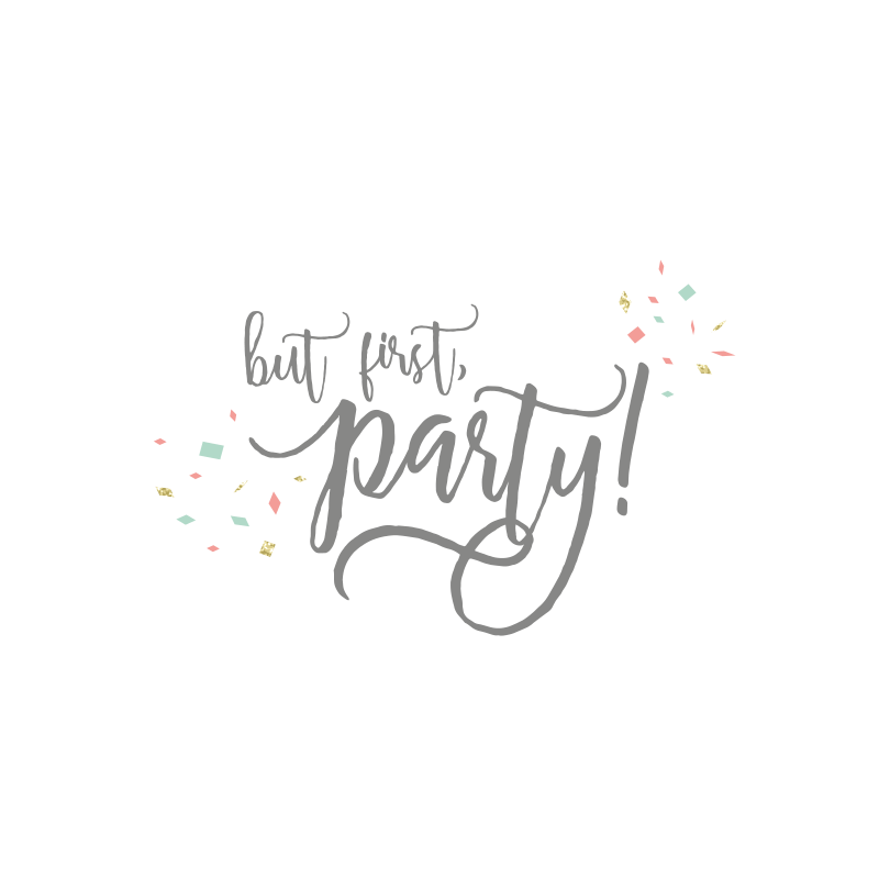 Party Logo - But First Party Logo Brand Website Design. Becky Lord Design