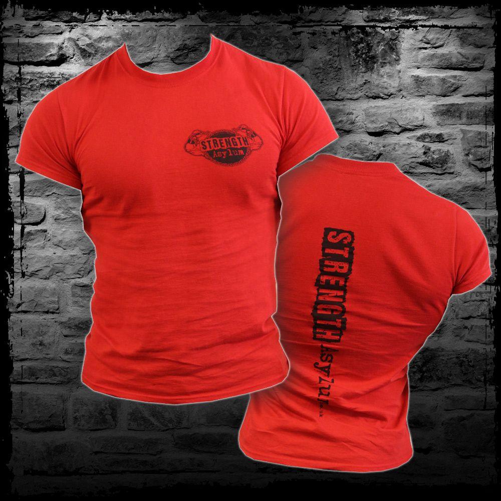 Red Vertical Logo - Strength Asylum T Shirt (Vertical Style)