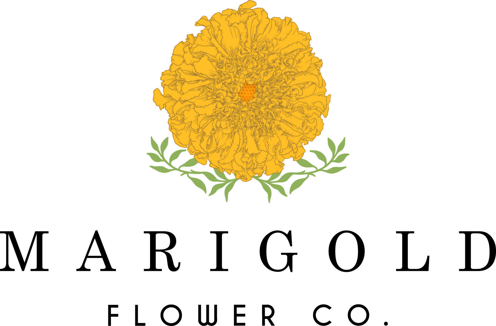 Yellow Flower Like Llogo Logo - MARIGOLD FLOWER CO. - Yellow Leaf Marketing : Yellow Leaf Marketing