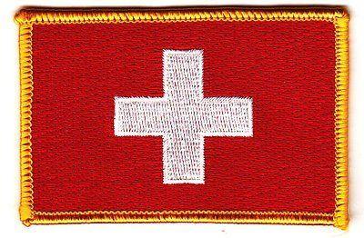 Swiss Cross Logo - SWITZERLAND FLAG W GOLD BORDER, Swiss Cross 3.5x2.5