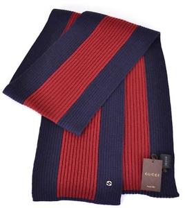 Blue and Red Stripe Logo - NEW GUCCI 347963 WOOL BLUE RED STRIPE INTERLOCKING GG PLAQUE SCARF ...