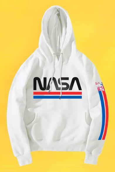 Blue and Red Stripe Logo - Stylish Blue and Red Striped NASA Logo Print Loose Fitted Pullover ...