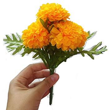 Marigold Flower Logo - Amazon.com: (Pack of 3) Thai Artificial Yellow Marigold Bunch ...