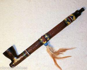 Indian Peace Pipe Logo - NEW American Indian Peace Pipe Western Tribal Decor Beads Leather
