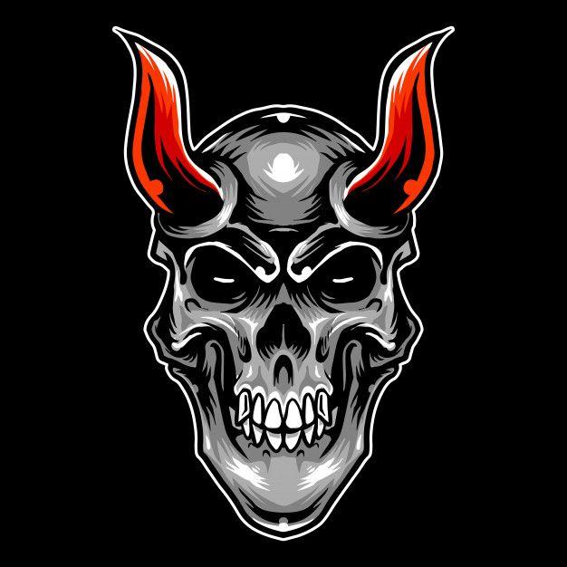 Red Horn Logo - Devil head skull red horn artwork logo Vector