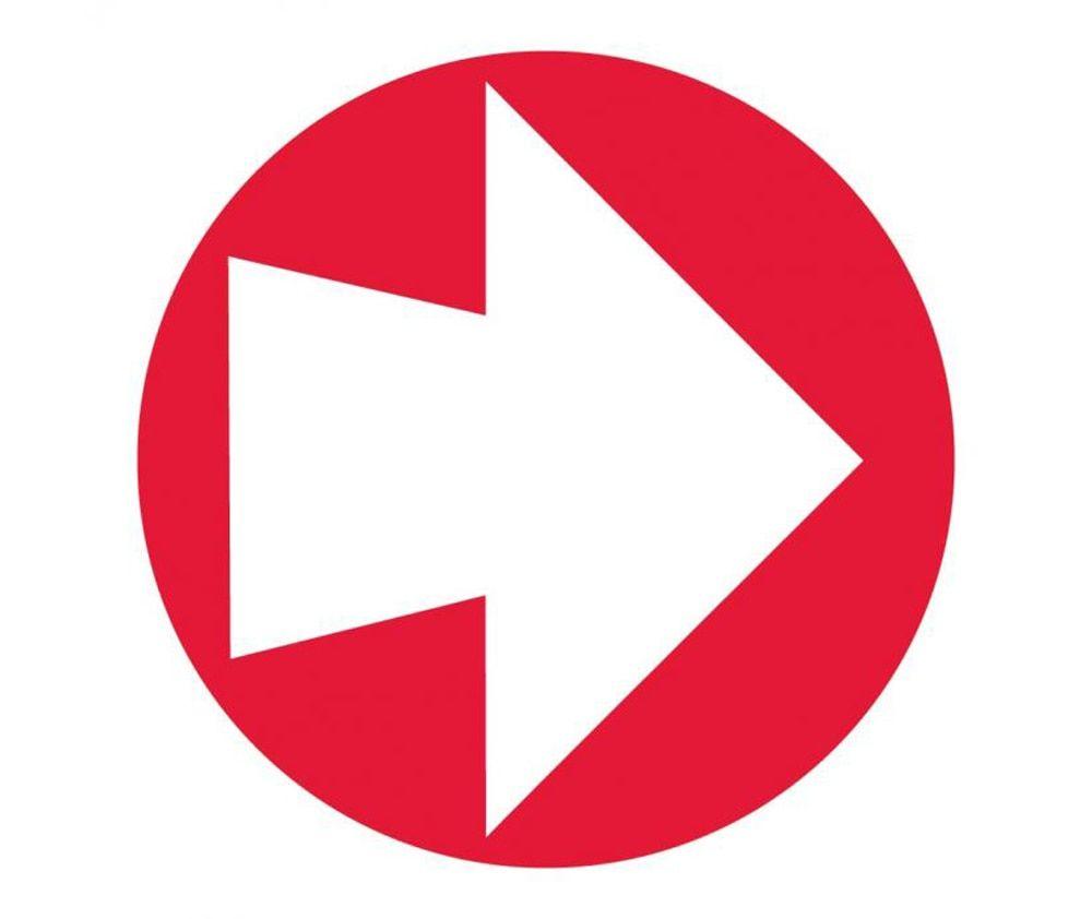 Red Circle Arrow Logo - Right Arrow on 4 Inch Round Red Adhesive Sign - Aris Industrial Supply
