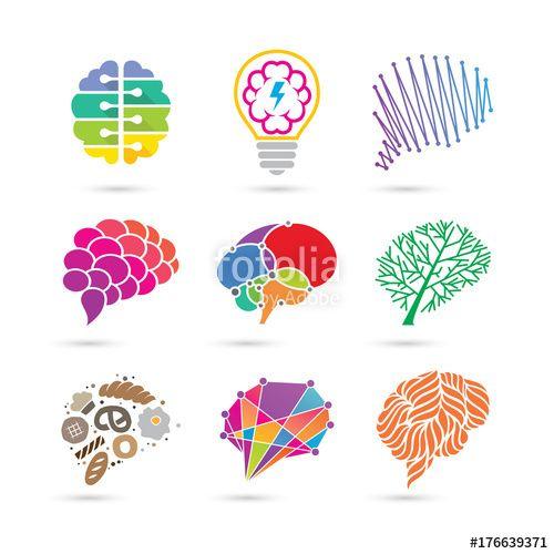 Brain Logo - Set of Brain Logo Vector Logo Stock image and royalty