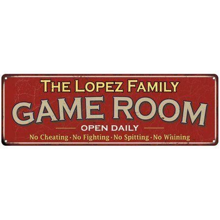 Lopez Name Logo - The Lopez Family Game Room Red Vintage Look Metal 6x18 Sign Family