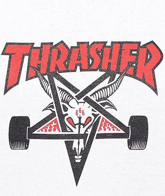 Thrasher Satanic Logo - Thrasher Two Tone Skategoat White T-Shirt | Zumiez