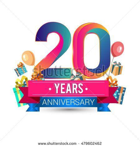 Celebration Logo - 20 Years Anniversary celebration logo, with gift box and balloons ...