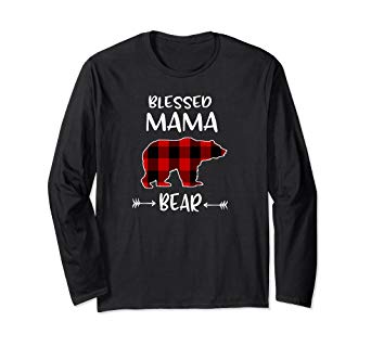 Primitive Bear Logo - Blessed Mama Bear Red Black Buffalo Plaid Primitive Bear