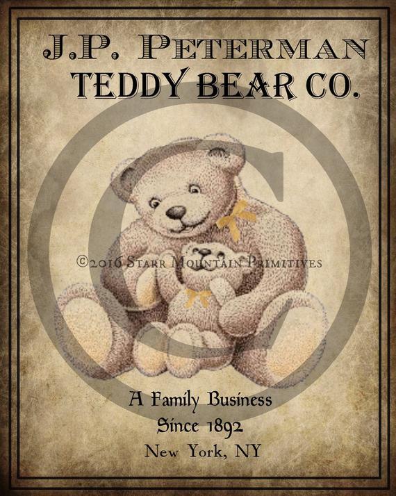 Primitive Bear Logo - Primitive Vintage Teddy Bear Jpeg Digital Image Feedsack Logo