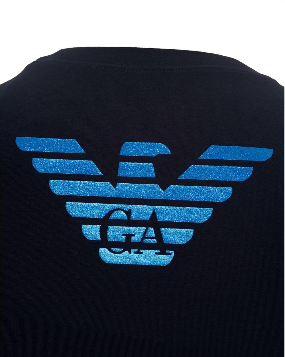 Blue Metal Logo - Emporio Armani Mens Metal Eagle T-Shirt, Large Back Logo Navy Blue Tee
