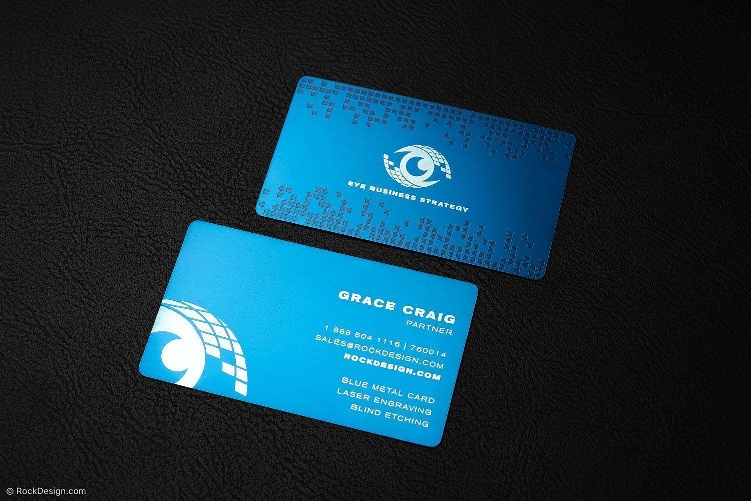 Blue Metal Logo - Pixel Patterned Laser Engraved Blue Metal Business Card Template