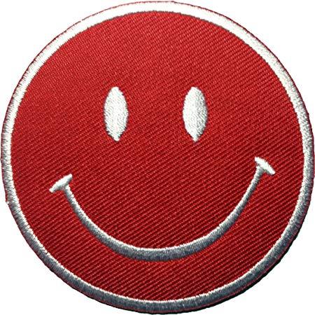 Face and Red Circle Logo - Funny Smiley Smile Happy Red Face Logo Badge DIY Applique ...