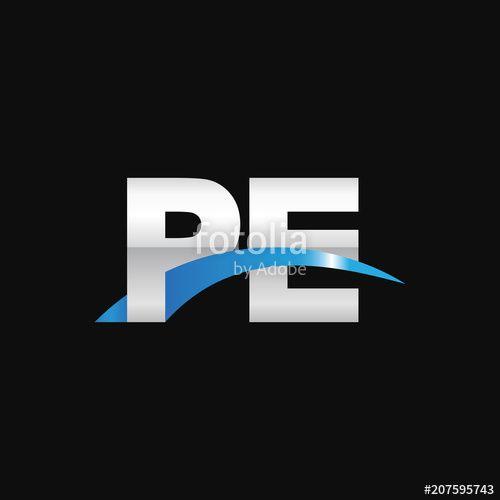 Blue Metal Logo - Initial letter PE, overlapping movement swoosh logo, metal silver ...