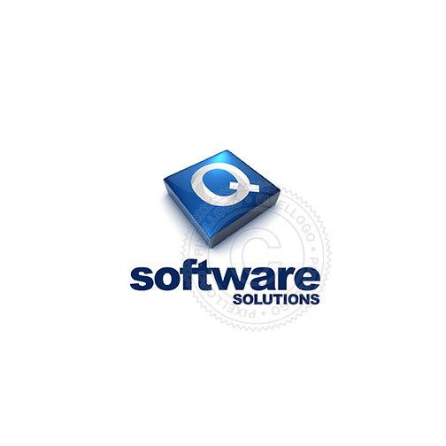 Blue Q Software Media Logo - 3D Letter alphabet logo Q - button with engraved letter | Pixellogo