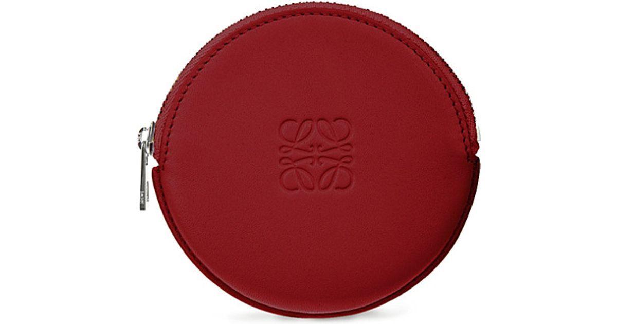 Round Red Logo - Loewe Logo Embossed Round Coin Purse Women In Red