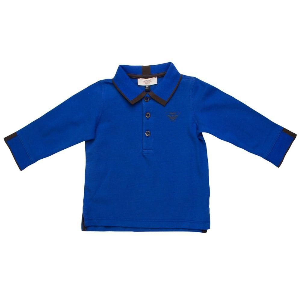 Baby Blue L Logo - Armani Junior Baby Blue Logo L S Polo Shirt