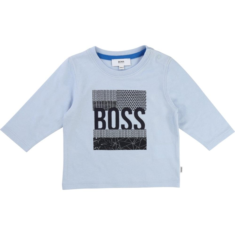Baby Blue L Logo - BOSS Baby Blue Texture Logo L S T Shirt