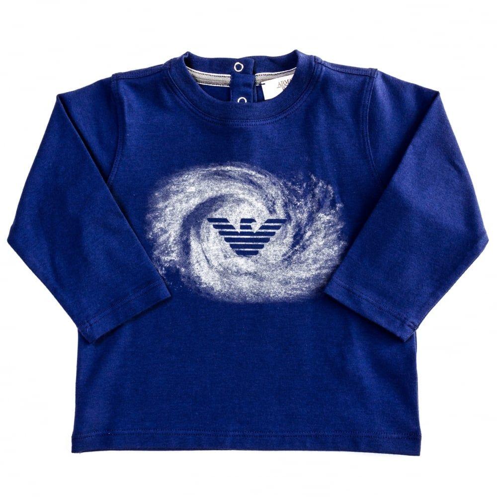 Baby Blue L Logo - Buy Armani Junior Baby Blue Wave Print Logo L/s Tee Shirt at Hurleys