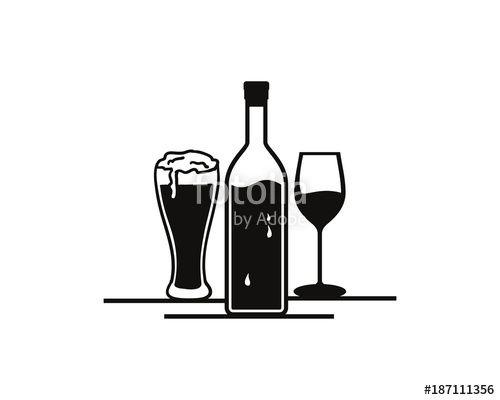 Alcoholic Drink Logo - Black Alcohol Bottle and Glass Beer Drink for Bar Illustration ...