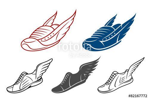 Sneaker with Wings Logo - Running winged shoe icons, sneaker or sports shoe with wings