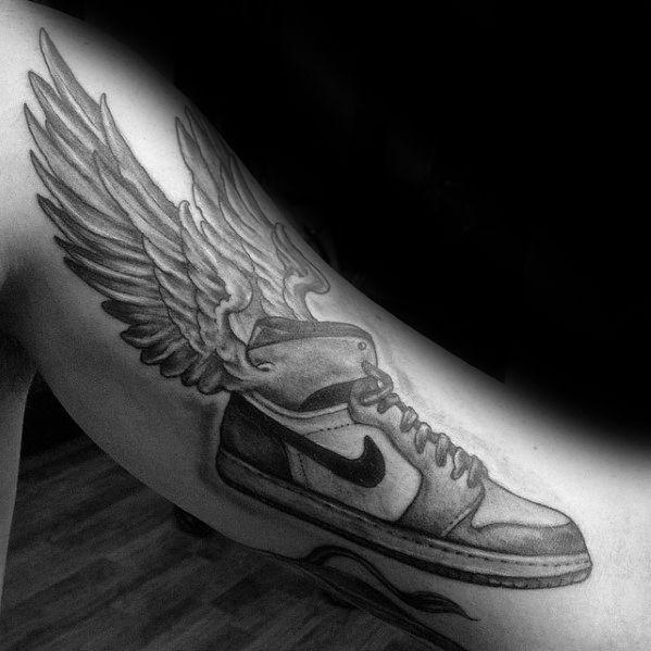 Sneaker with Wings Logo - 60 Nike Tattoo Designs For Men - Athletic Sneaker Ink Ideas