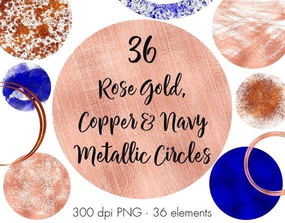 Blue and Copper Logo - Rose gold circles clipart Navy blue Copper and Rose gold | Etsy