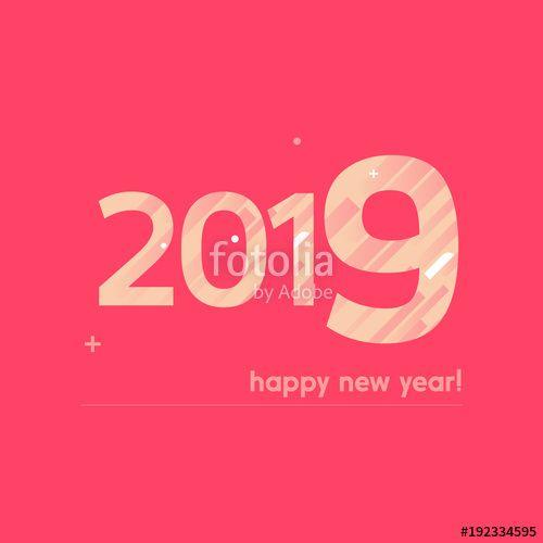 Red White Plus Sign Logo - Happy New Year 2019 Vector Illustration - Bold Text with Creative ...