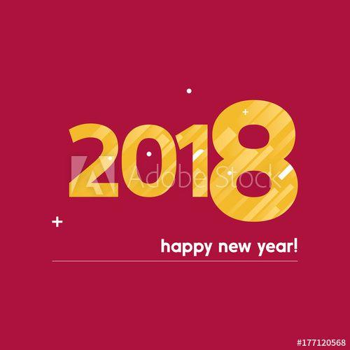 Plus White On Red Background Logo - Happy New Year 2018 Vector Illustration Text with Creative