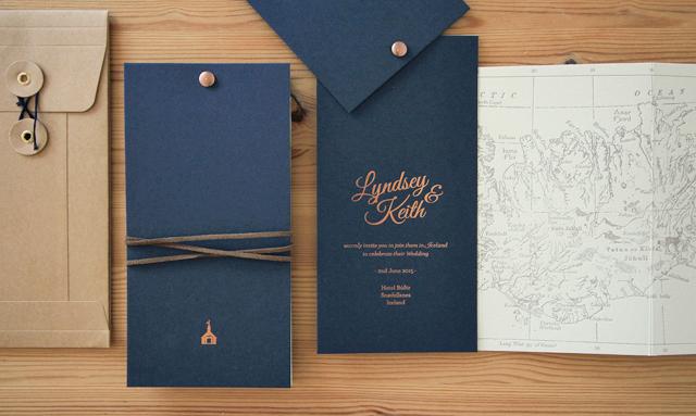 Blue and Copper Logo - Copper Foil and Navy Iceland Wedding Invitations